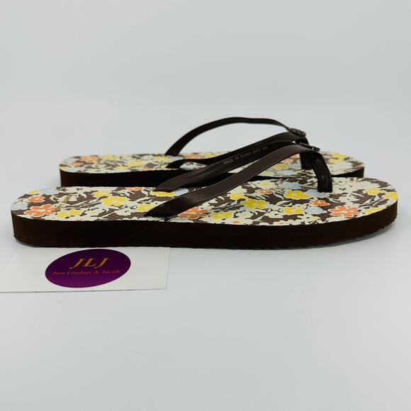Tory Burch Women's Soho Reverie Walnut Brown Floral Flat Flip Flops 81071 Size 8 - Picture 2 of 14